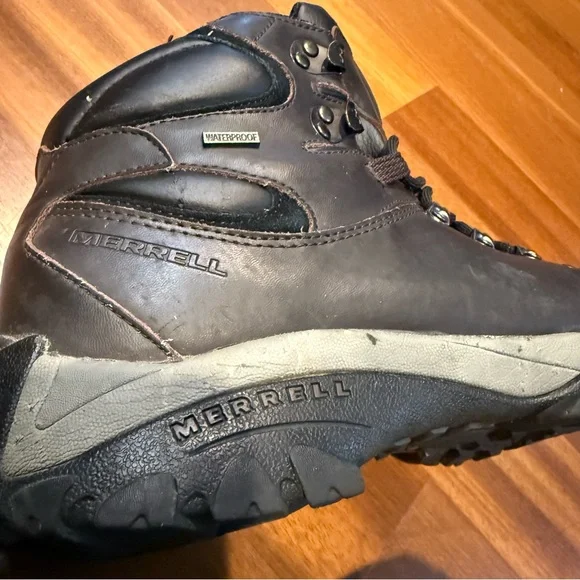 Merrell Ridgeway Waterproof Leather Hiking Boots Men’s Size 12 Dark Brown & Blk - Picture 8 of 10
